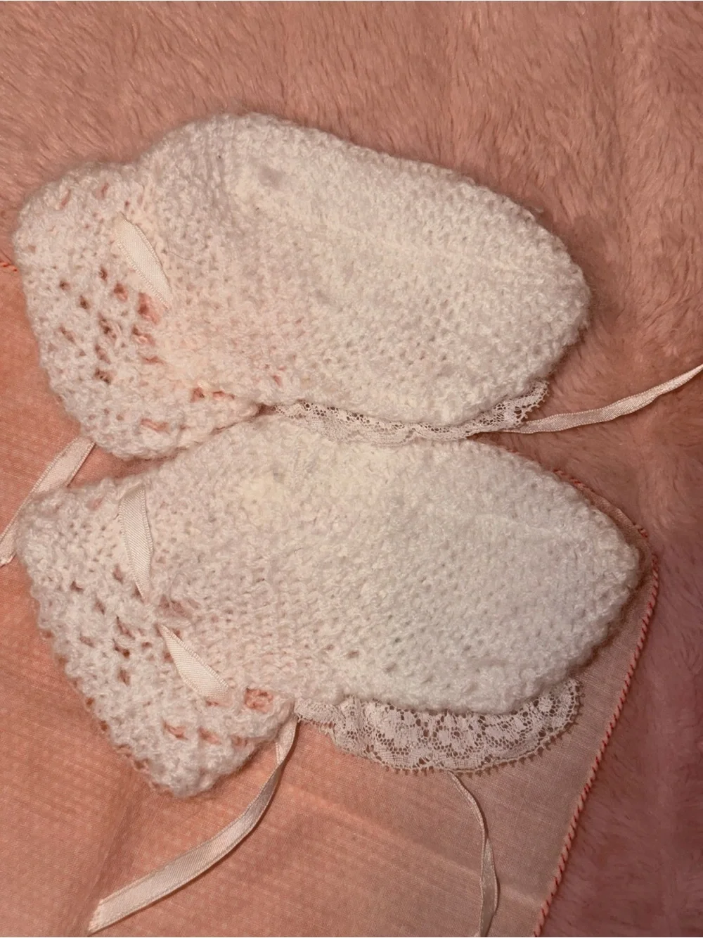 Vintage 1960s Saks Fifth Avenue Italian Baby Booties & Hand-Stitch Bunny Cloth